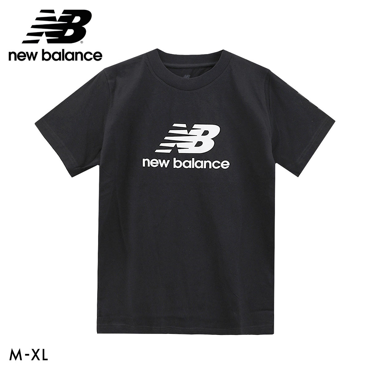 ニューバランス Stacked Logo ショートスリーブ Tシャツ メンズ 半袖 綿100％ NewBalance NB(BK-ブラック-M)
