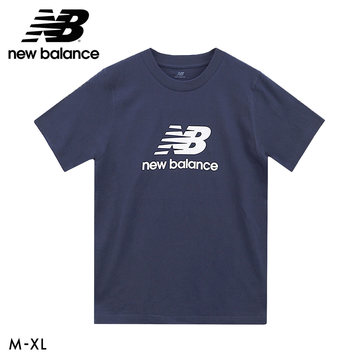 ニューバランス Stacked Logo ショートスリーブ Tシャツ メンズ 半袖 綿100％ NewBalance NB(NV-ネイビー-M)