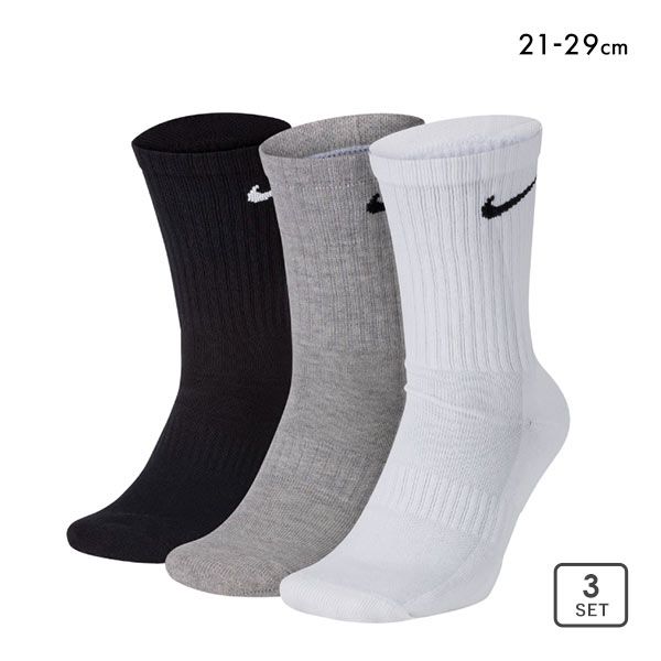 ナイキ NIKE エブリデイ クッション クルー丈 ソックス 3足組 靴下 レディース メンズ SX7664 21-23cm 23-25cm 25-27cm 27-29cm
