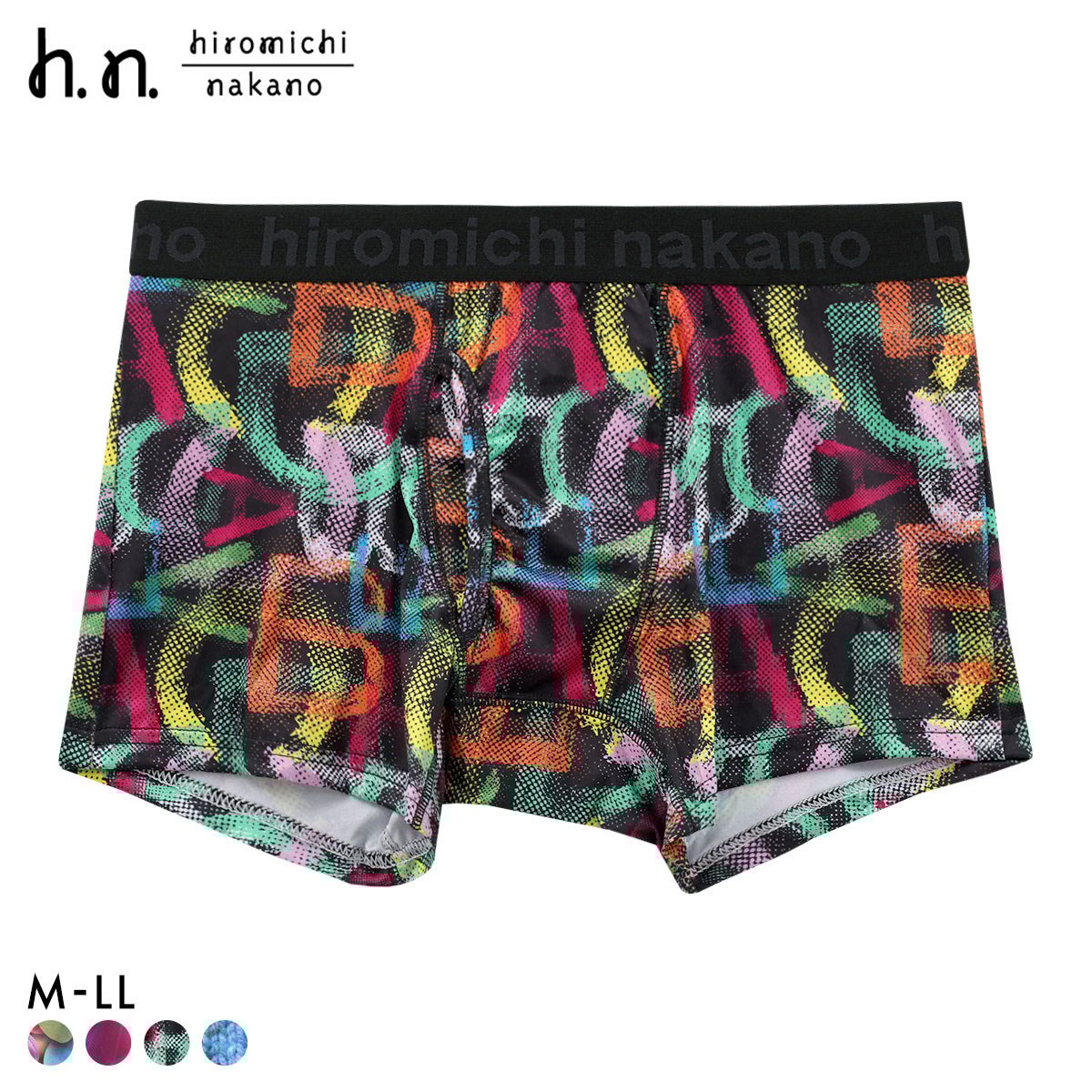 ヒロミチナカノ hiromichinakano 転写プリント ボクサーパンツ メンズ 前あき M L LL(BK-ブラック-M)