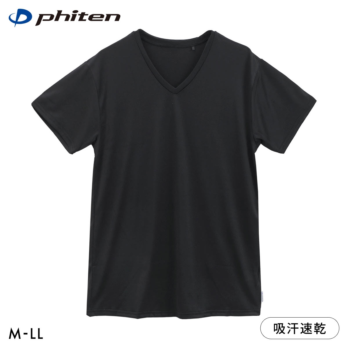 ファイテン Phiten アクアチタン採用 Vネック 半袖 Tシャツ メンズ インナー ショートスリーブ(BK-ブラック-M)