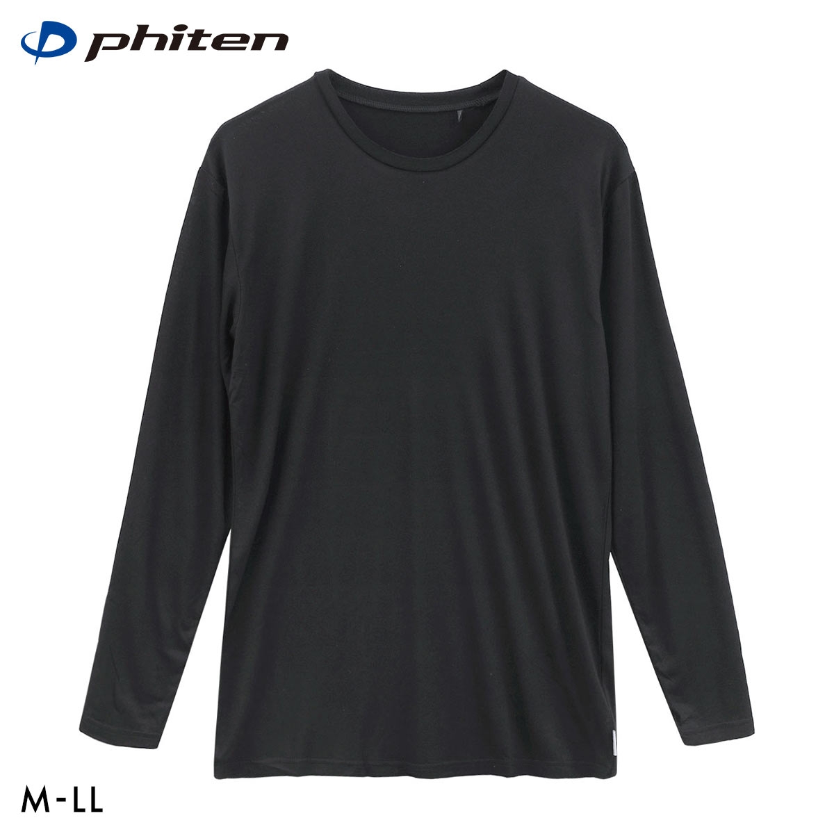 ファイテン Phiten アクアチタン採用 クルーネック 長袖シャツ メンズ インナー 吸放湿 ムレ軽減 ロングスリーブ(BK-ブラック-M)