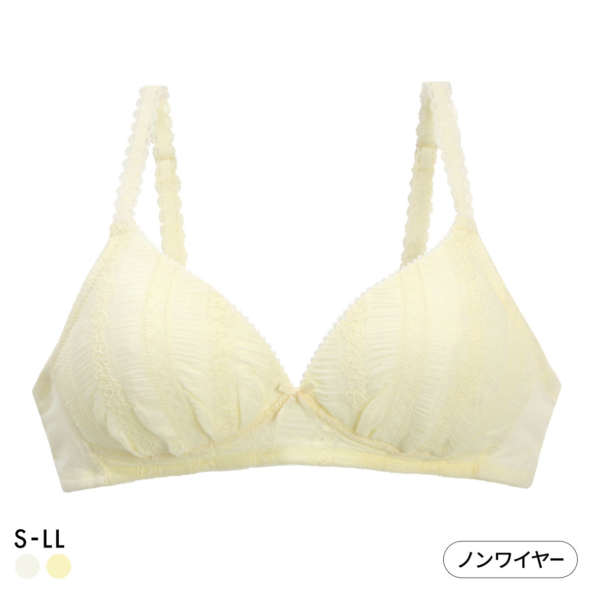 カジュアルフィーリング 縦レース ノンワイヤーブラ レディース リラクシング ワイヤレスブラ 単品 Casual Feeling(YE-イエロー-S)