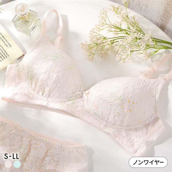 カジュアルフィーリング レース+フラワープリント ノンワイヤーブラ レディース リラクシング ワイヤレスブラ 単品 Casual Feeling