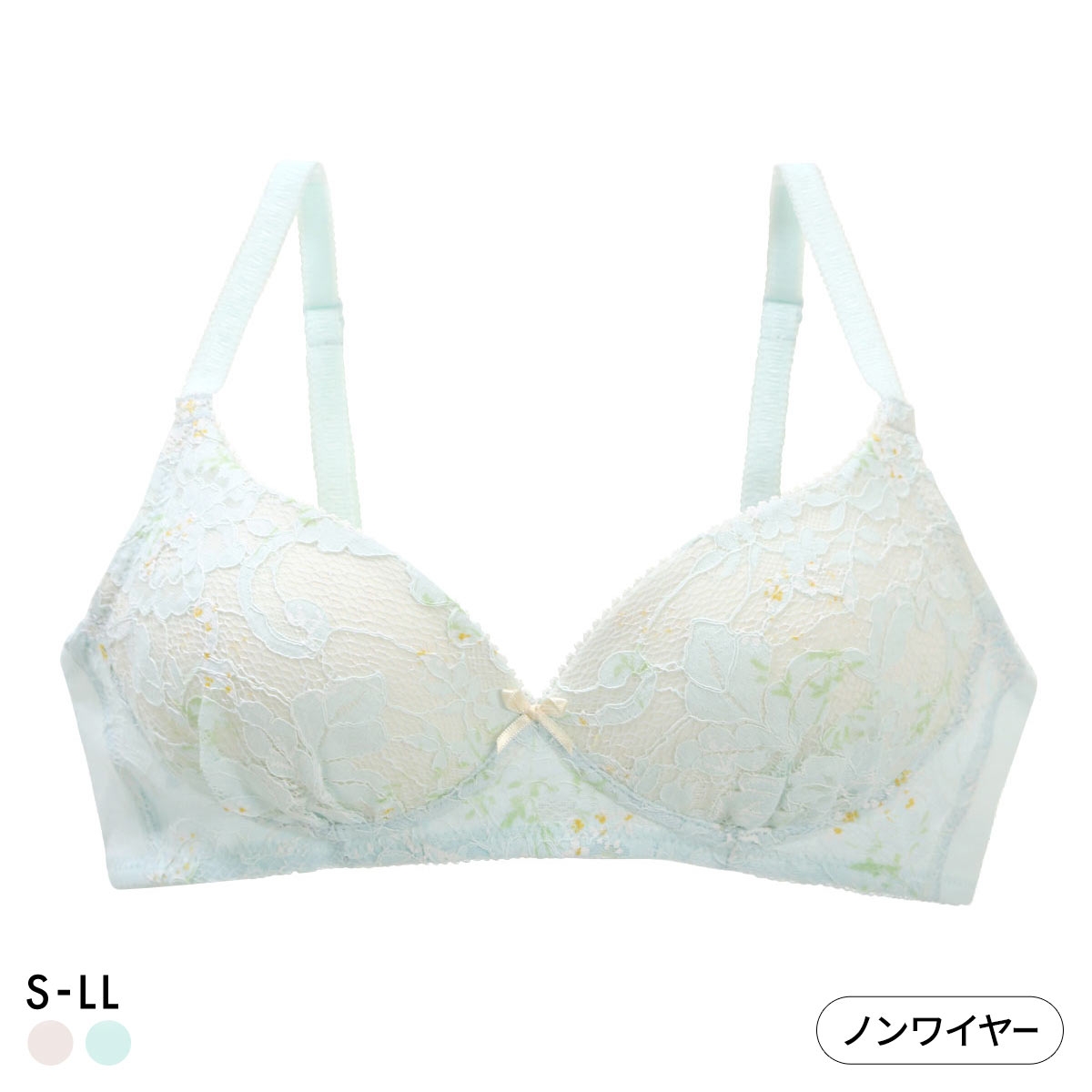 カジュアルフィーリング レース+フラワープリント ノンワイヤーブラ レディース リラクシング ワイヤレスブラ 単品 Casual Feeling(SX-サックス-S)
