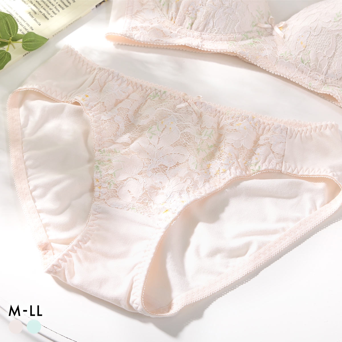 カジュアルフィーリング レース+フラワープリント リラクシング ペアショーツ レディース ノーマルショーツ 単品 Casual Feeling(LPE-薄ピーチ-M)