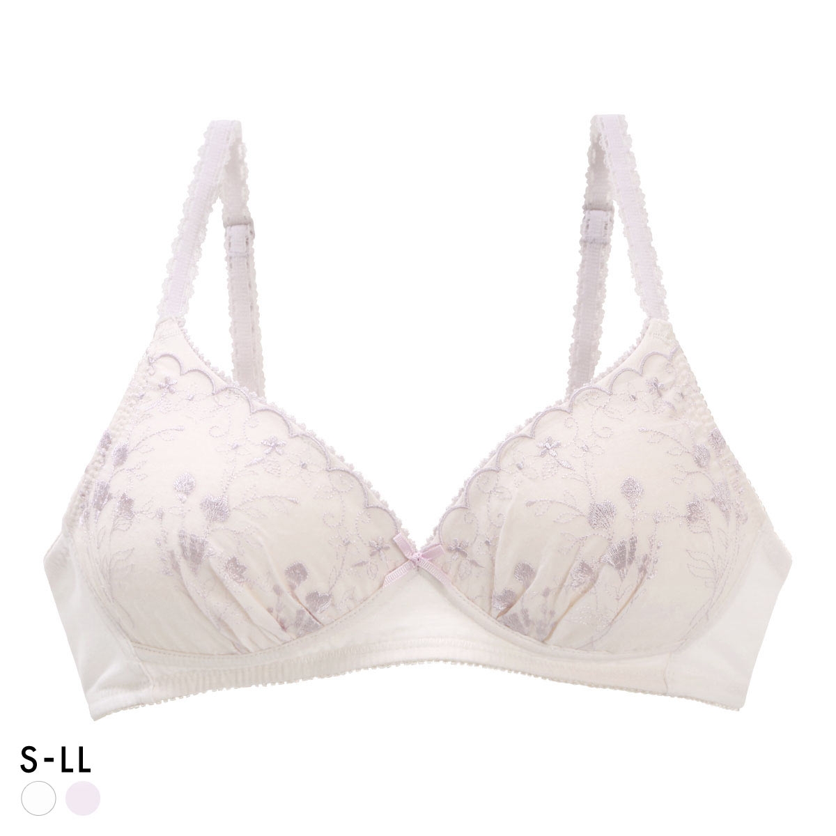 カジュアルフィーリング コットン 刺しゅうレース ノンワイヤーブラ レディース リラクシング ワイヤレスブラ 単品 Casual Feeling(LV-ラベンダー-S)