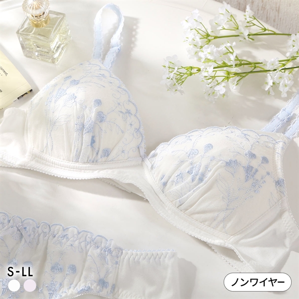 カジュアルフィーリング コットン 刺しゅうレース ノンワイヤーブラ レディース リラクシング ワイヤレスブラ 単品 Casual Feeling