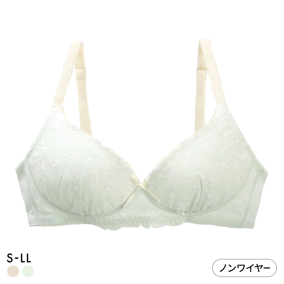 カジュアルフィーリング コットンレース ノンワイヤーブラ レディース リラクシング ワイヤレスブラ 単品 Casual Feeling(MI-ミント-S)