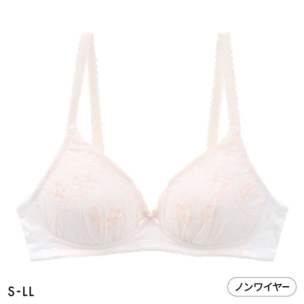 カジュアルフィーリング 小花柄 コットンレース ノンワイヤーブラ レディース リラクシング 大きいサイズ Casual Feeling