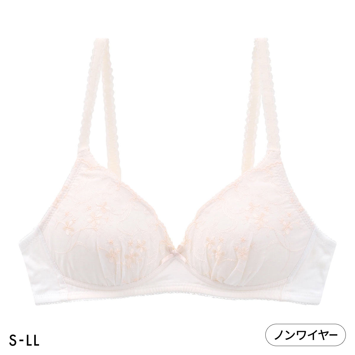 カジュアルフィーリング 小花柄 コットンレース ノンワイヤーブラ レディース リラクシング 大きいサイズ Casual Feeling(OW-オフホワイト-S)