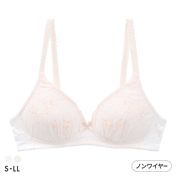 カジュアルフィーリング 小花柄 コットンレース ノンワイヤーブラ レディース リラクシング 大きいサイズ Casual Feeling