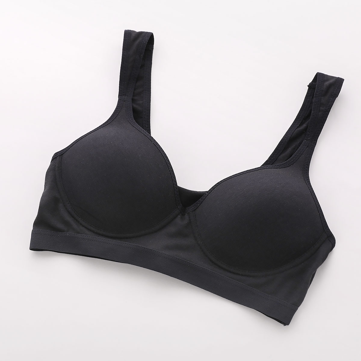 Every Day Fit Bra エブリデイフィットブラ ノンワイヤー ブラジャー レディース 綿混 やわらかカップ 単品(BK-ブラック-M)