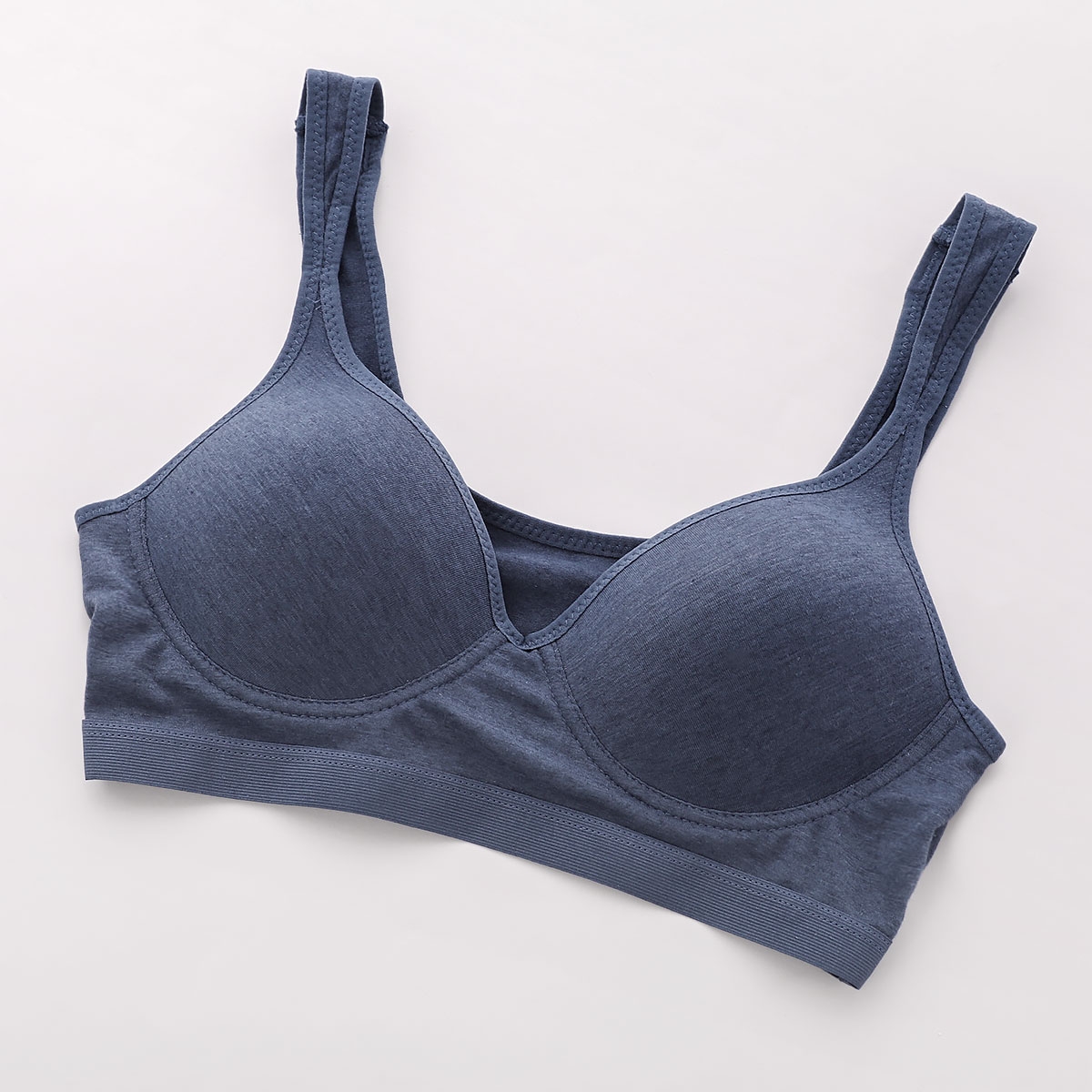 Every Day Fit Bra エブリデイフィットブラ ノンワイヤー ブラジャー レディース 綿混 やわらかカップ 単品(BU-ブルー-M)