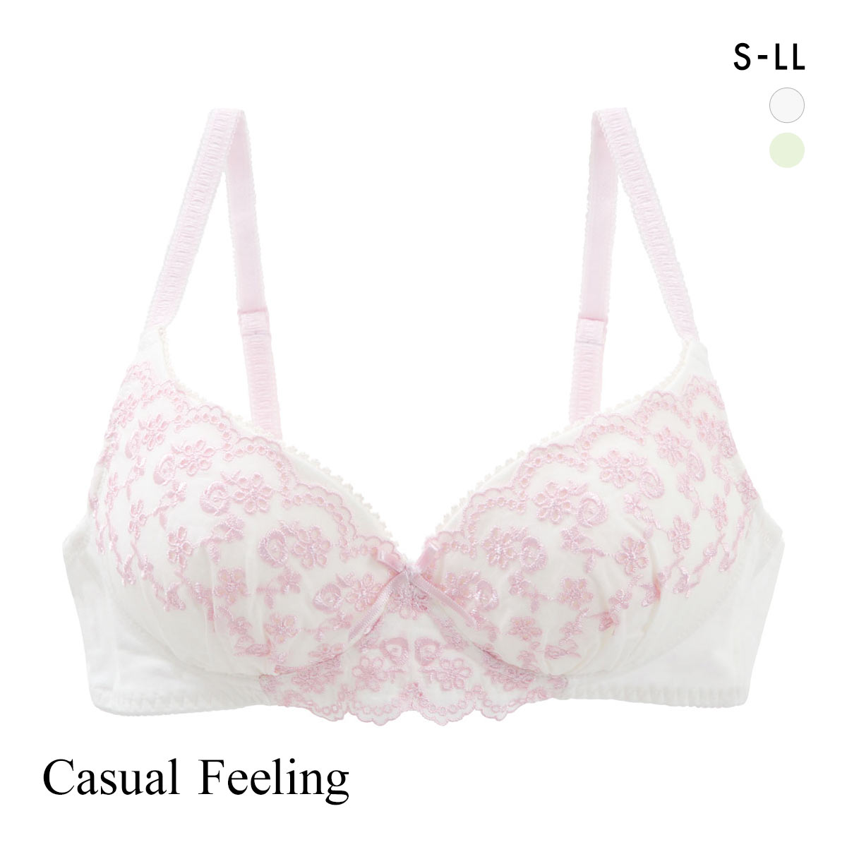 カジュアルフィーリング コットンレース ノンワイヤー ブラジャー レディース リラクシング Casual Feeling(OW-オフホワイト-S)