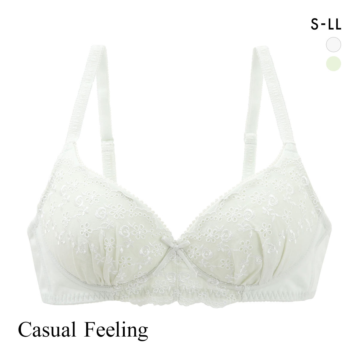 カジュアルフィーリング コットンレース ノンワイヤー ブラジャー レディース リラクシング Casual Feeling(MI-ミント-S)
