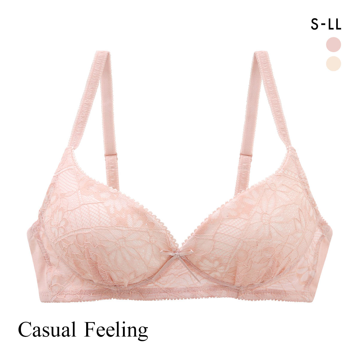 カジュアルフィーリング キラキラレース ノンワイヤー ブラジャー レディース リラクシング Casual Feeling(SP-サーモンピンク-S)