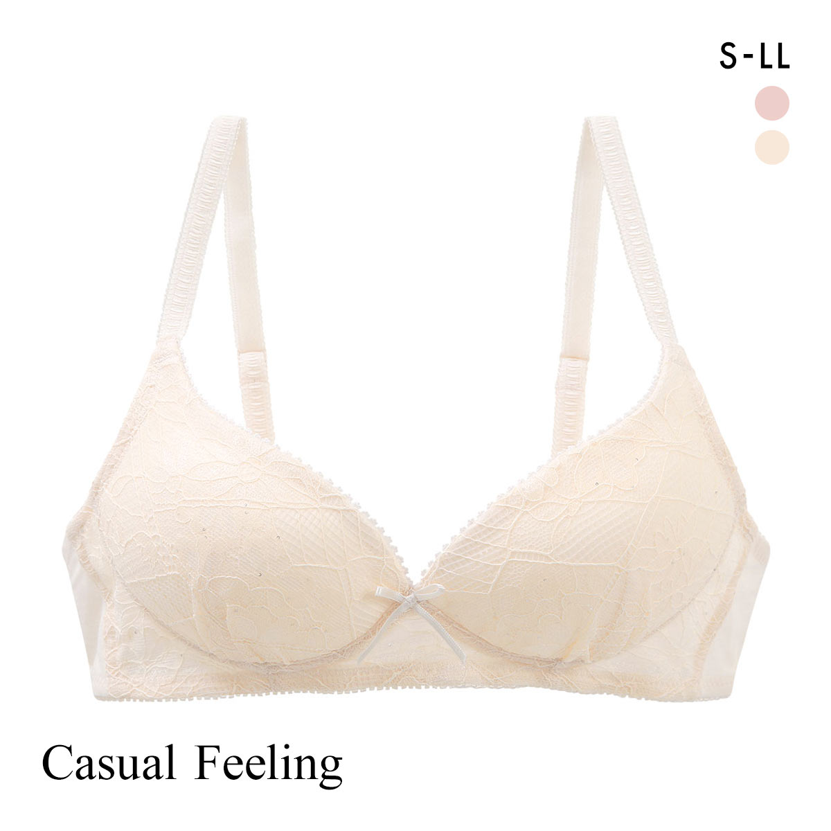 カジュアルフィーリング キラキラレース ノンワイヤー ブラジャー レディース リラクシング Casual Feeling(IV-アイボリー-S)