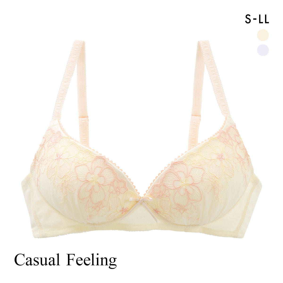 カジュアルフィーリング フラワーチュール ノンワイヤー ブラジャー レディース リラクシング Casual Feeling(CR-クリーム-S)