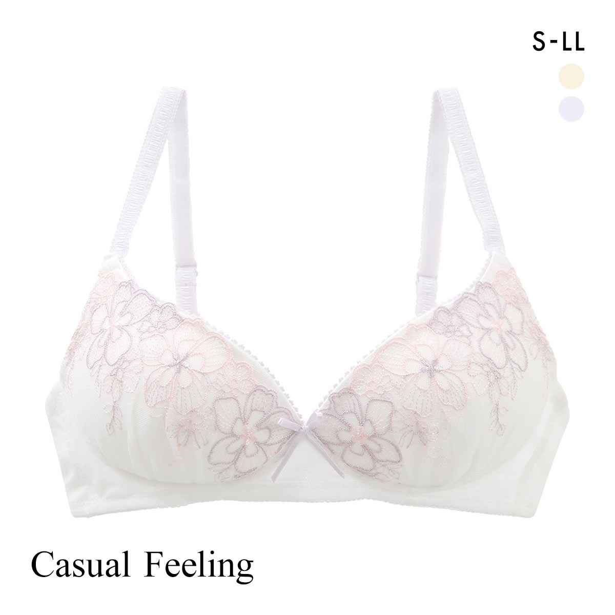 カジュアルフィーリング フラワーチュール ノンワイヤー ブラジャー レディース リラクシング Casual Feeling(LV-ラベンダー-S)