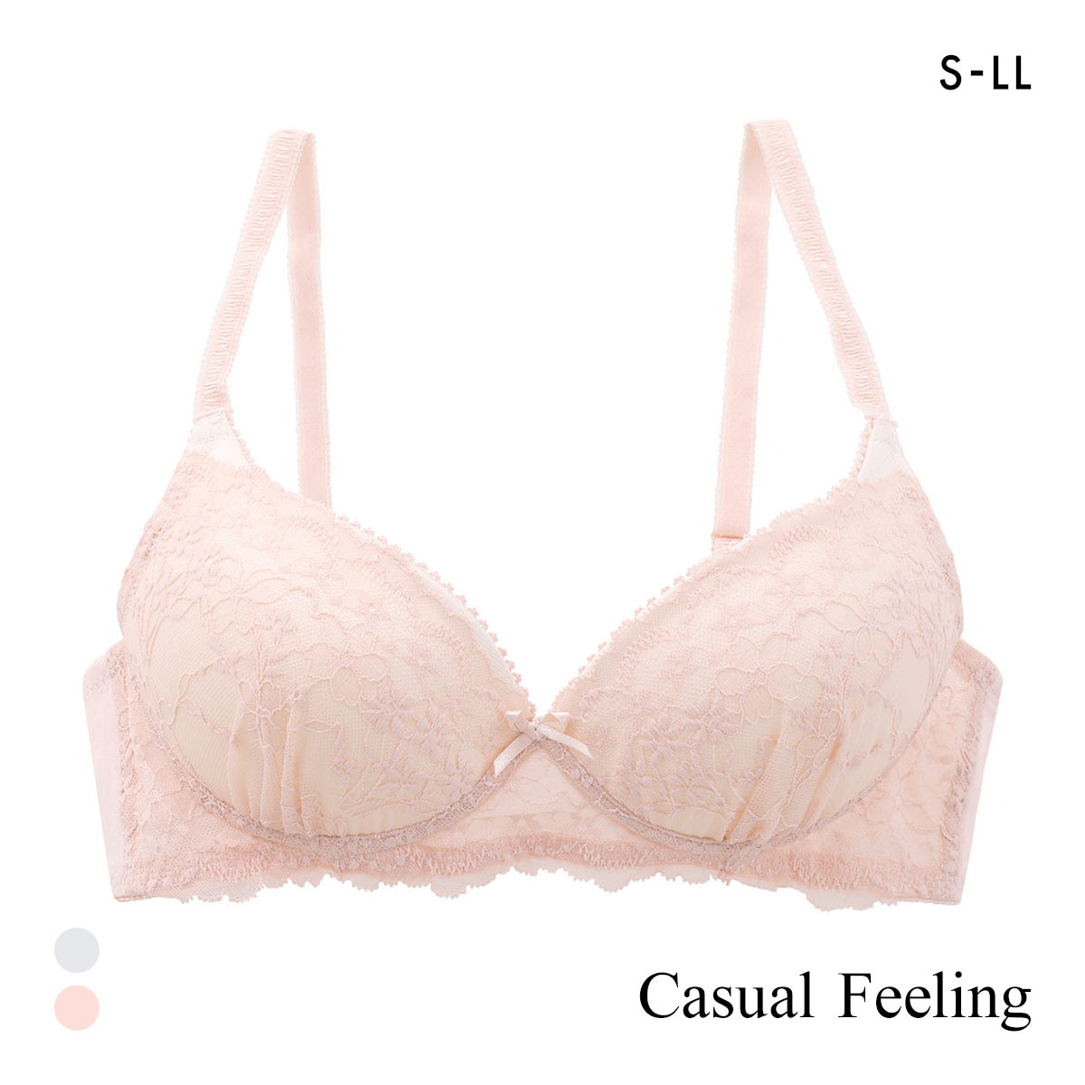 カジュアルフィーリング ラッセルレース ノンワイヤー ブラジャー レディース リラクシング Casual Feeling(PE-ピーチ-S)