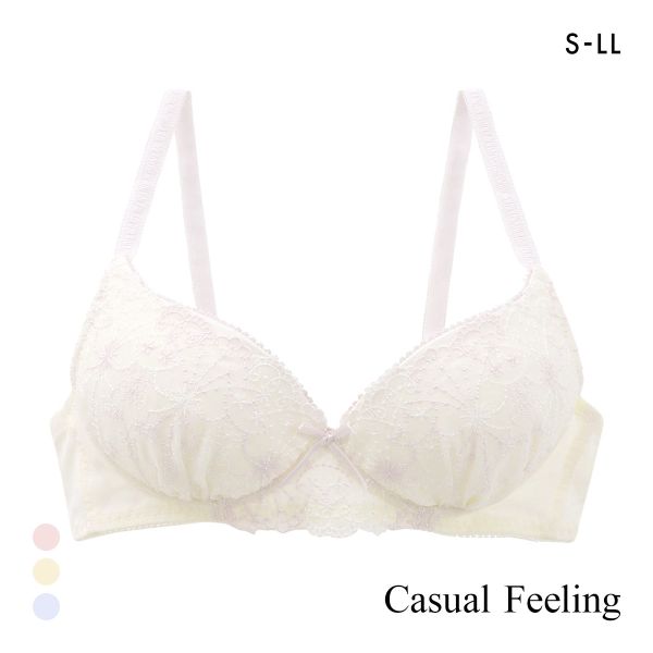 カジュアルフィーリング シフォン刺繍レース ノンワイヤー ブラジャー レディース リラクシング Casual Feeling