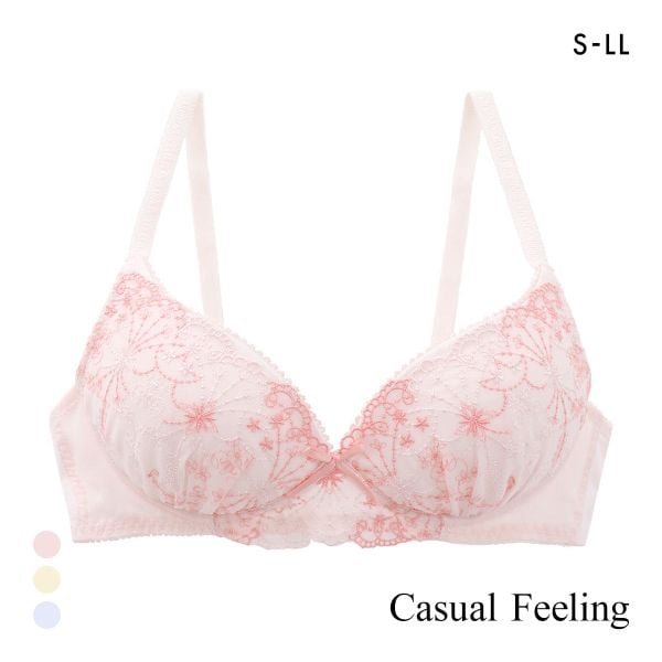 カジュアルフィーリング シフォン刺繍レース ノンワイヤー ブラジャー レディース リラクシング Casual Feeling