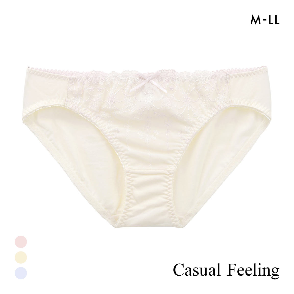 カジュアルフィーリング シフォン刺繍レース ペアショーツ レディース ノーマルショーツ スタンダード Casual Feeling(YE-イエロー-M)