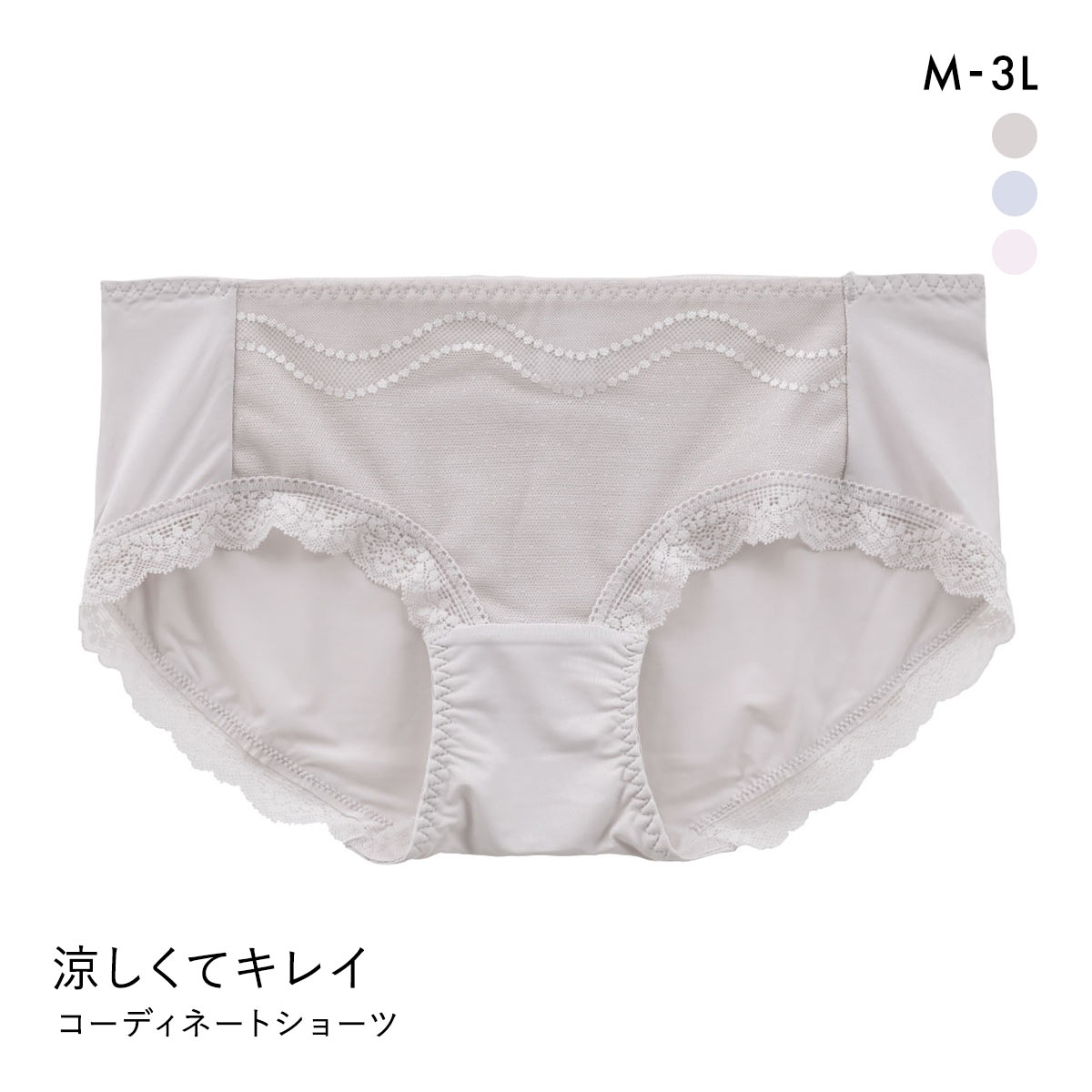 涼しくてキレイ 小胸メイクブラ ペアショーツ レディース スタンダード ノーマル M L LL 3L 大きいサイズ(LGY-薄グレー-M)