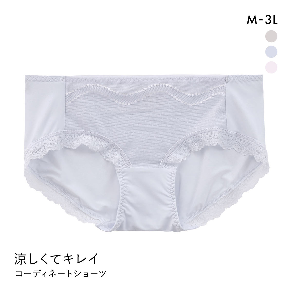 涼しくてキレイ 小胸メイクブラ ペアショーツ レディース スタンダード ノーマル M L LL 3L 大きいサイズ(LBU-薄ブルー-M)