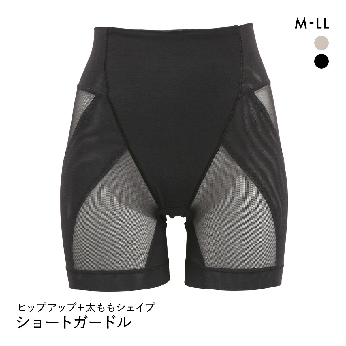 太ももにスキマ ヒップアップ+太ももシェイプ パワーネット ショートガードル レディース 補正(BK-ブラック-M)