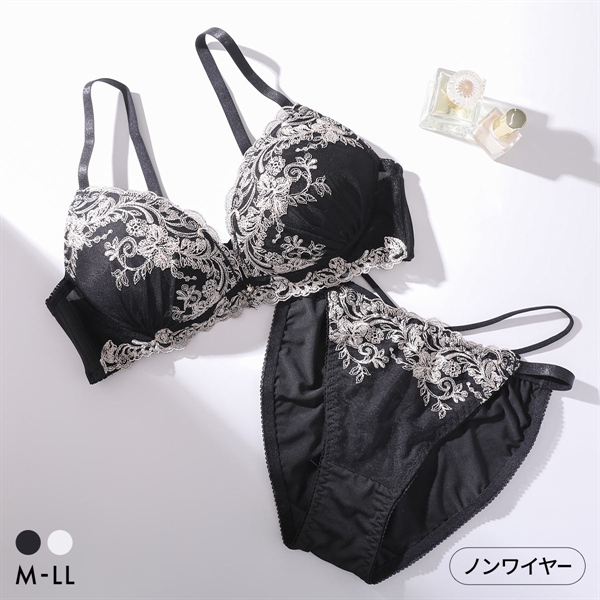 ルルモアナ 花柄チュール×フロントクロステープ ノンワイヤー ブラセット M L LL ブラジャー ショーツ 大きいサイズ Lulu Moana
