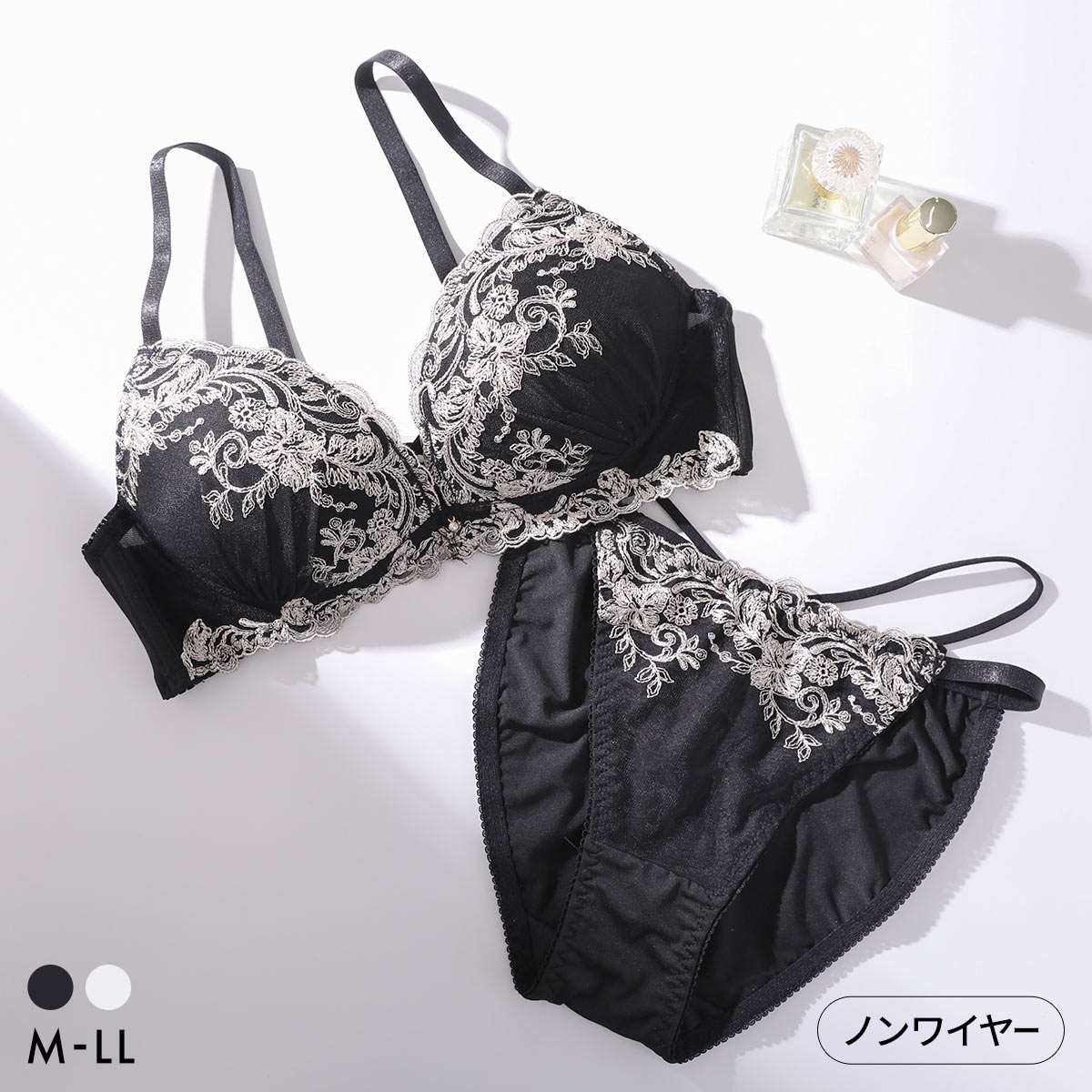 ルルモアナ 花柄チュール×フロントクロステープ ノンワイヤー ブラセット M L LL ブラジャー ショーツ 大きいサイズ Lulu Moana
