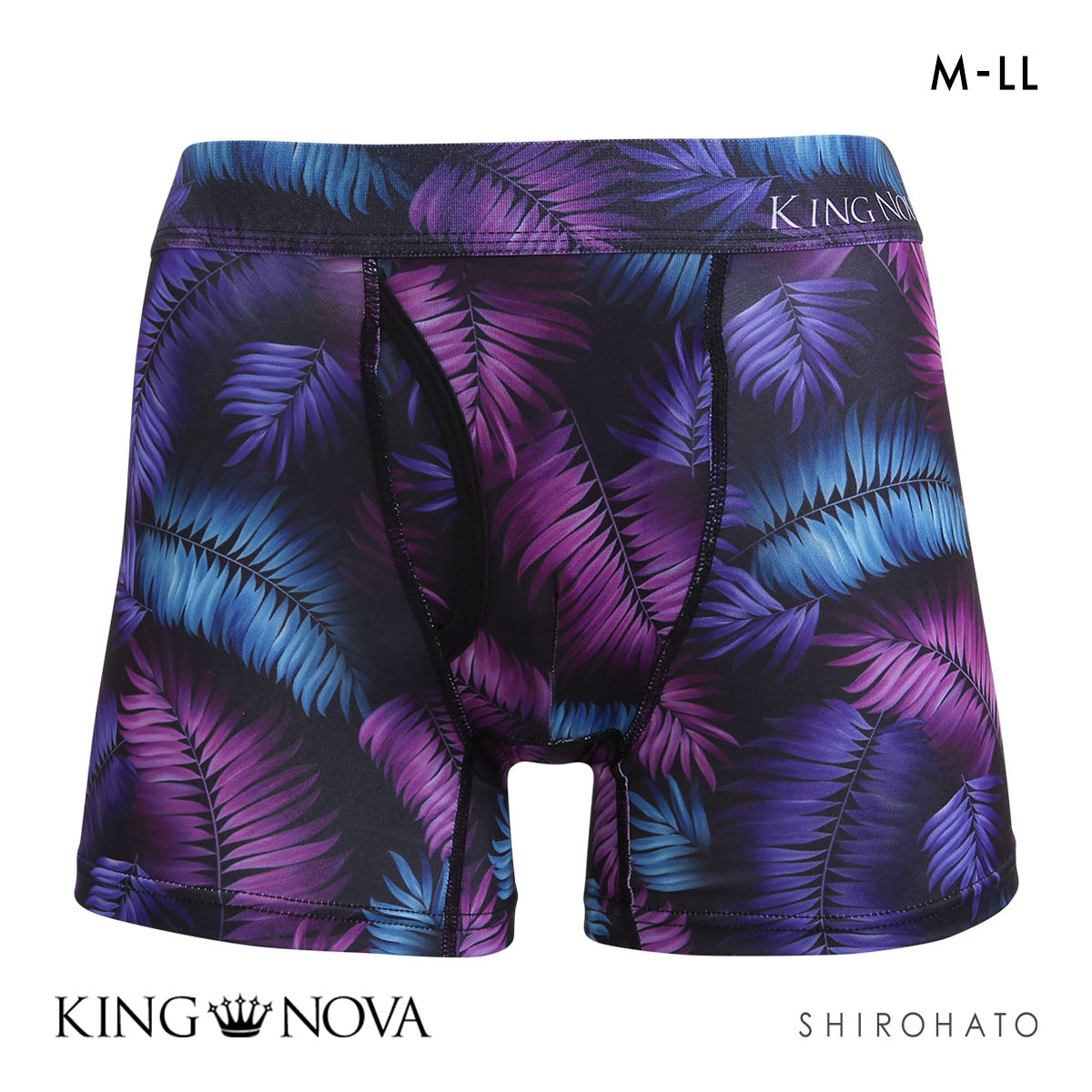 ボクサーパンツ メンズ 前あき ボタニカル柄 M L LL キングノバ KING NOVA(PU-パープル-M)