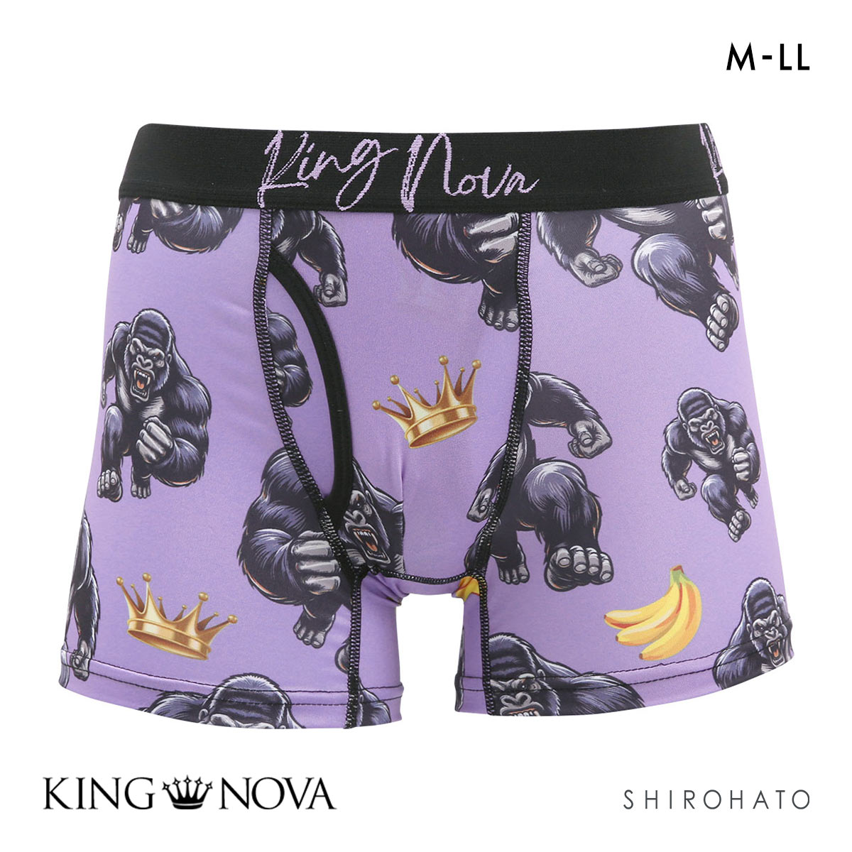 キングノバ アメコミ風ゴリラ柄 ボクサーパンツ メンズ 前あき  M L LL KING NOVA ストレッチ プリント(GRL-ゴリラ-M)