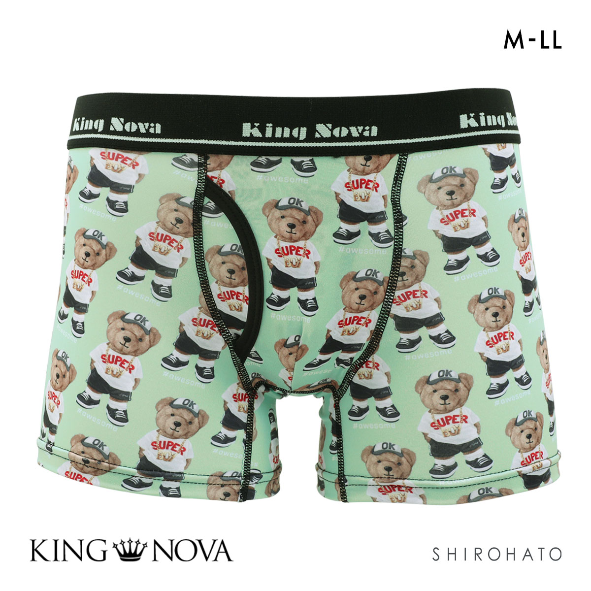 キングノバ オーサムベア柄 ボクサーパンツ メンズ 前あき  M L LL KING NOVA くま ストレッチ プリント(BEA-クマ-M)