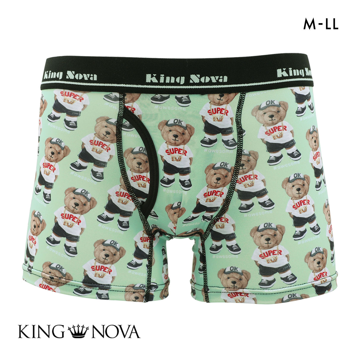 キングノバ オーサムベア柄 ボクサーパンツ メンズ 前あき  M L LL KING NOVA くま ストレッチ プリント