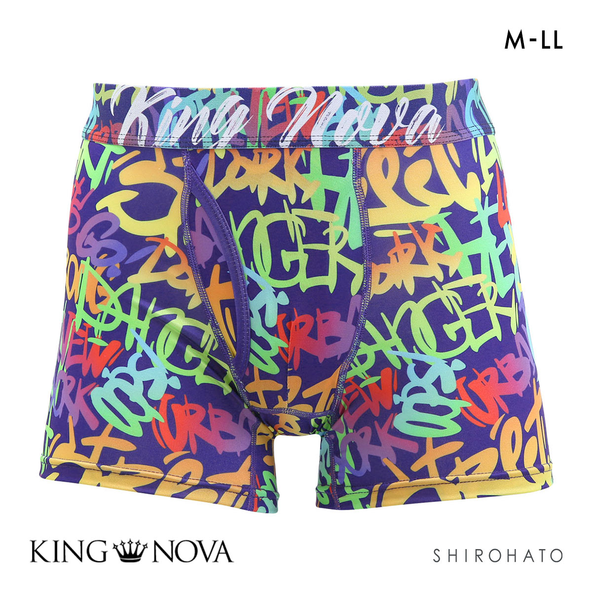 キングノバ 英字アート柄 ボクサーパンツ メンズ 前開き M L LL KING NOVA ストレッチ プリント(NV-ネイビー-M)