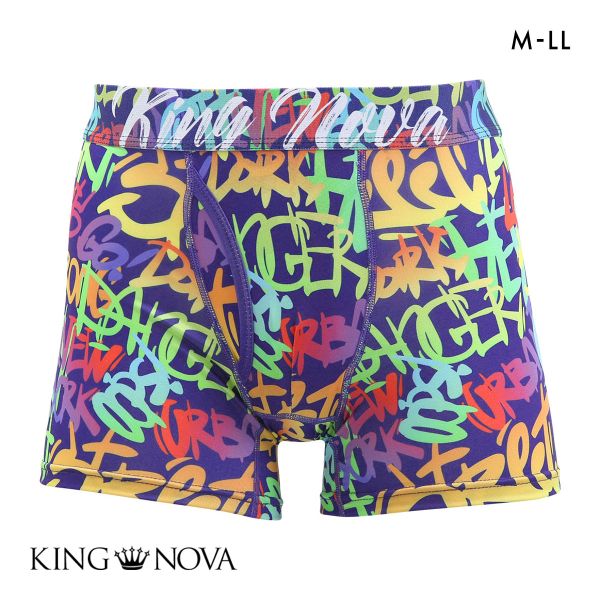 キングノバ 英字アート柄 ボクサーパンツ メンズ 前開き M L LL KING NOVA ストレッチ プリント