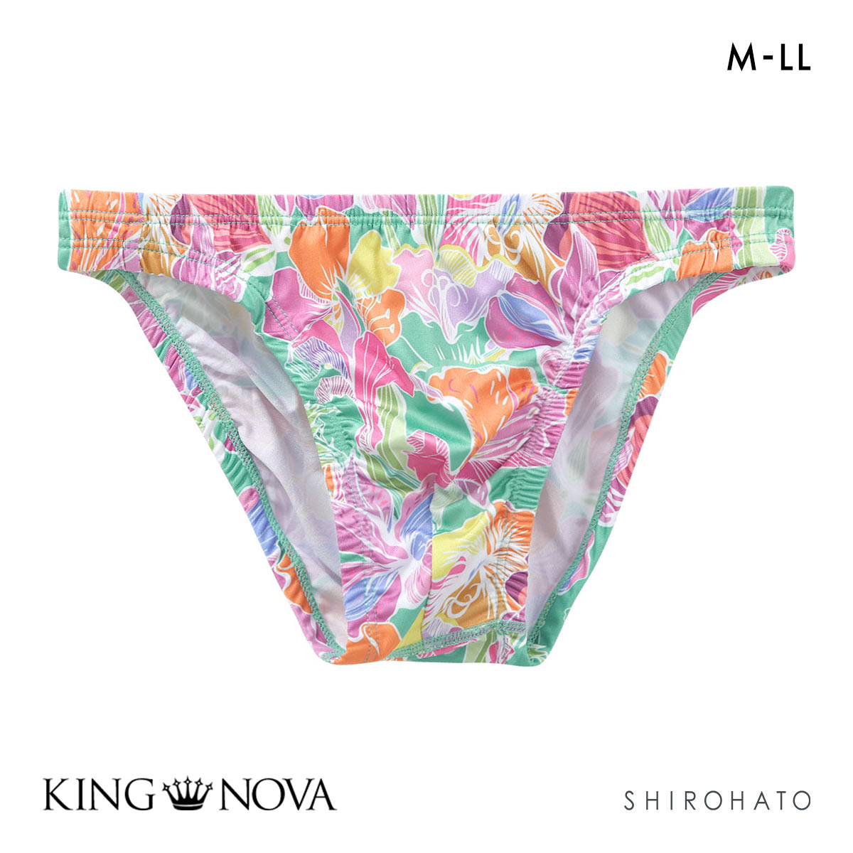 キングノバ トロピカル柄 ビキニ パンツ フルバック メンズ 前とじ M L LL ストレッチ プリント ブリーフ 大きいサイズ KING NOVA(FLO-花-M)
