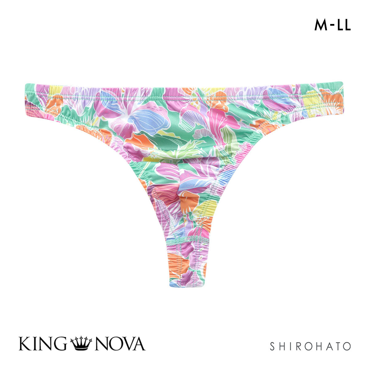 キングノバ トロピカル柄 Tバック ビキニ パンツ メンズ 前とじ M L LL ストレッチ プリント 大きいサイズ KING NOVA(FLO-花-M)