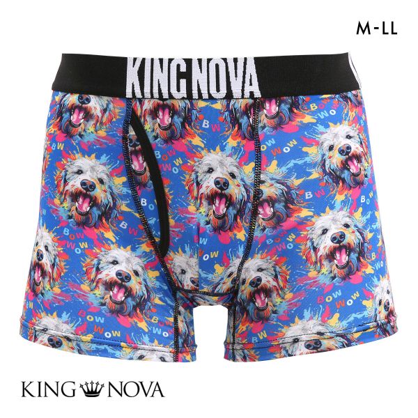 キングノバ スプラッシュわんこ柄 ボクサーパンツ メンズ 前あき M L LL ストレッチ プリント 大きいサイズ 贈り物 ギフト KING NOVA