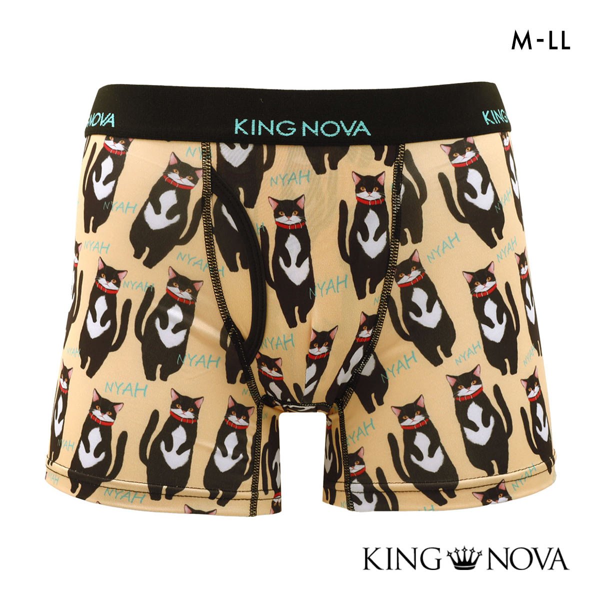 キングノバ 黒猫柄 ボクサーパンツ メンズ 前あき  M L LL ストレッチ プリント 大きいサイズ 贈り物 ギフト KING NOVA(CAT-キャット-M)