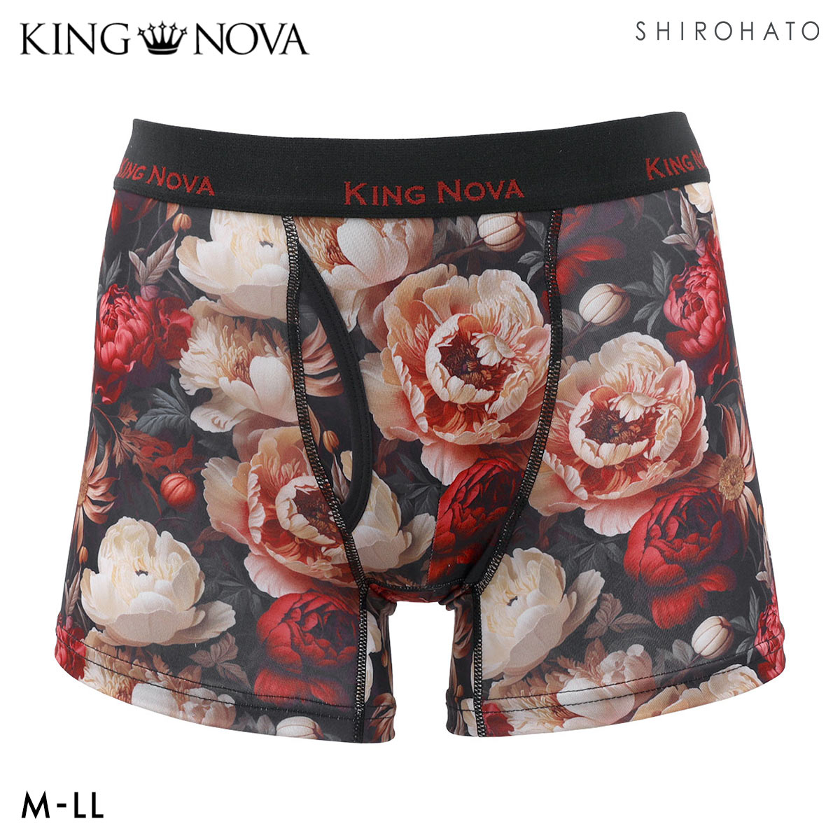 キングノバ アンティークフラワー柄 ボクサーパンツ メンズ 前あき M L LL プリント 大きいサイズ ビキニ ブリーフ KING NOVA(FLO-花-M)