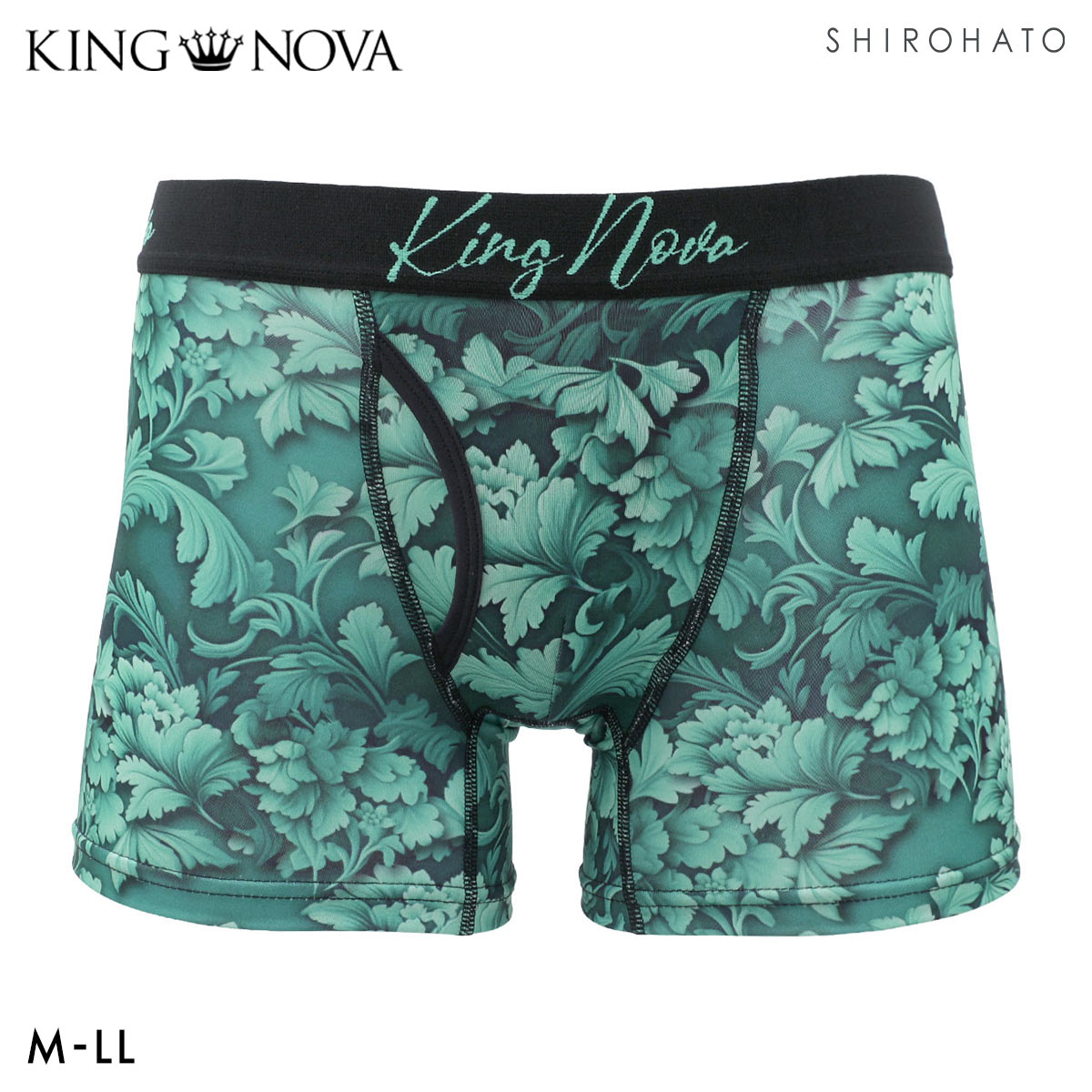 キングノバ ゴシックボタニカル柄 ボクサーパンツ メンズ 前あき M L LL ビキニ ブリーフ プリント 大きいサイズ KING NOVA(GR-グリーン-M)
