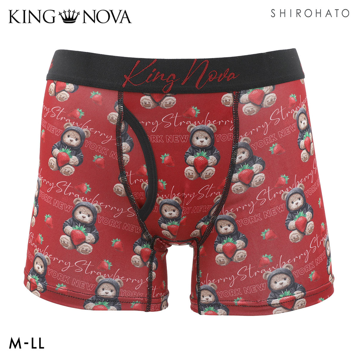 キングノバ ストロベリーくま柄 ボクサーパンツ メンズ 前あき M L LL ストレッチ プリント 大きいサイズ KING NOVA ギフト(BEA-クマ-M)