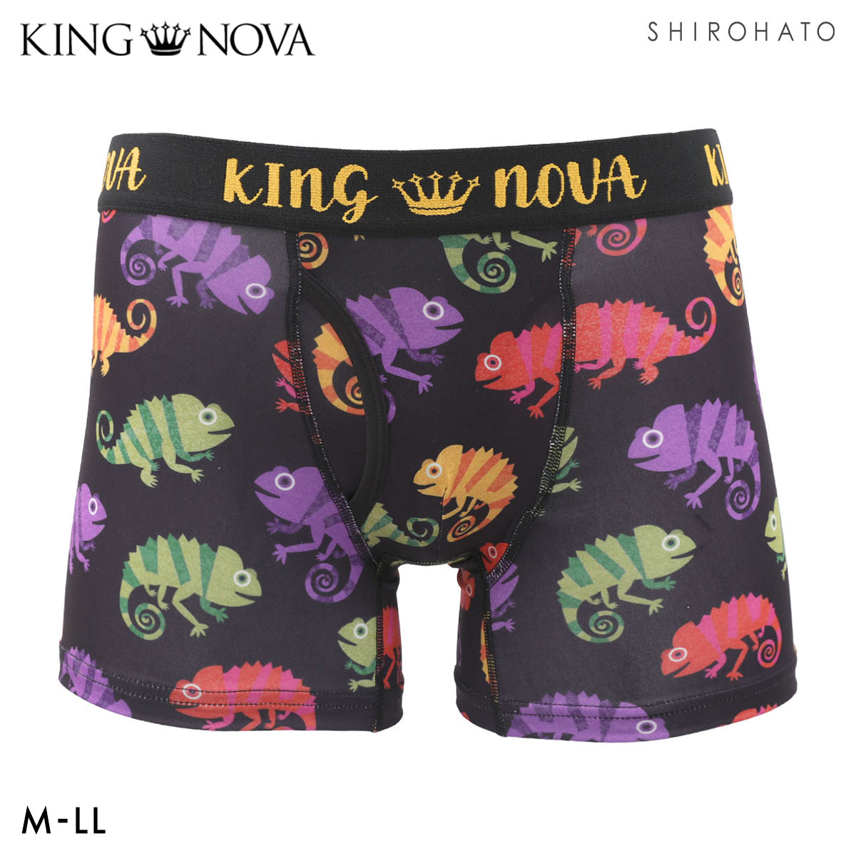 キングノバ カラフルカメレオン柄 ボクサーパンツ メンズ 前あき M L LL ストレッチ プリント 大きいサイズ KING NOVA ギフト(BK-ブラック-M)