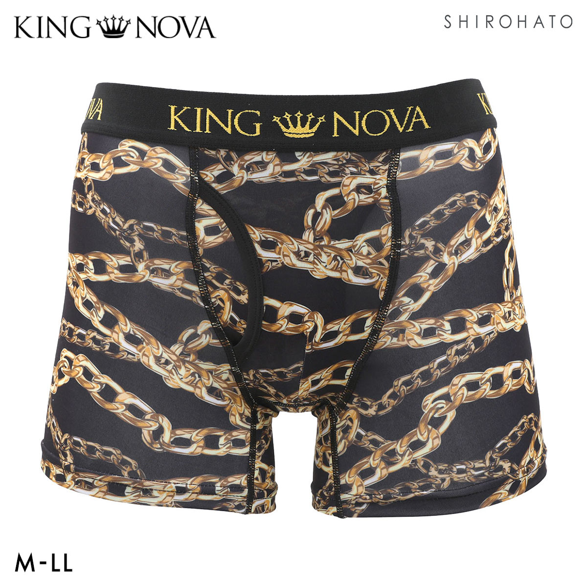 キングノバ チェーン柄 ボクサーパンツ メンズ 前開き M L LL ストレッチ プリント 大きいサイズ KING NOVA ギフト プレゼント(BK-ブラック-M)