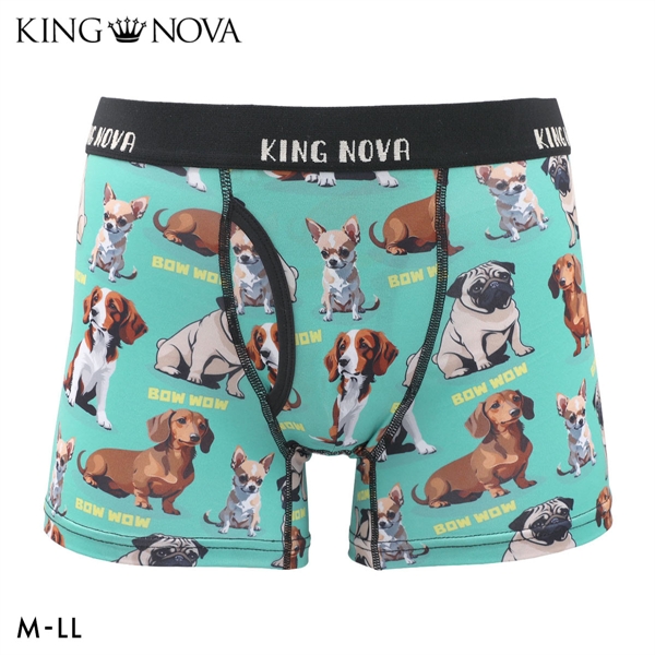 キングノバ わんこ柄 ボクサーパンツ メンズ 前あき M L LL ストレッチ プリント 大きいサイズ 贈り物 ギフト KING NOVA