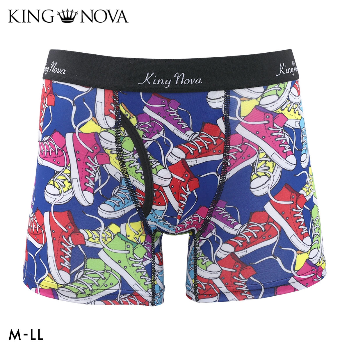 キングノバ スニーカー柄 ボクサーパンツ メンズ 前あき M L LL ストレッチ プリント 大きいサイズ 贈り物 ギフト KING NOVA(DBU-濃ブルー-M)